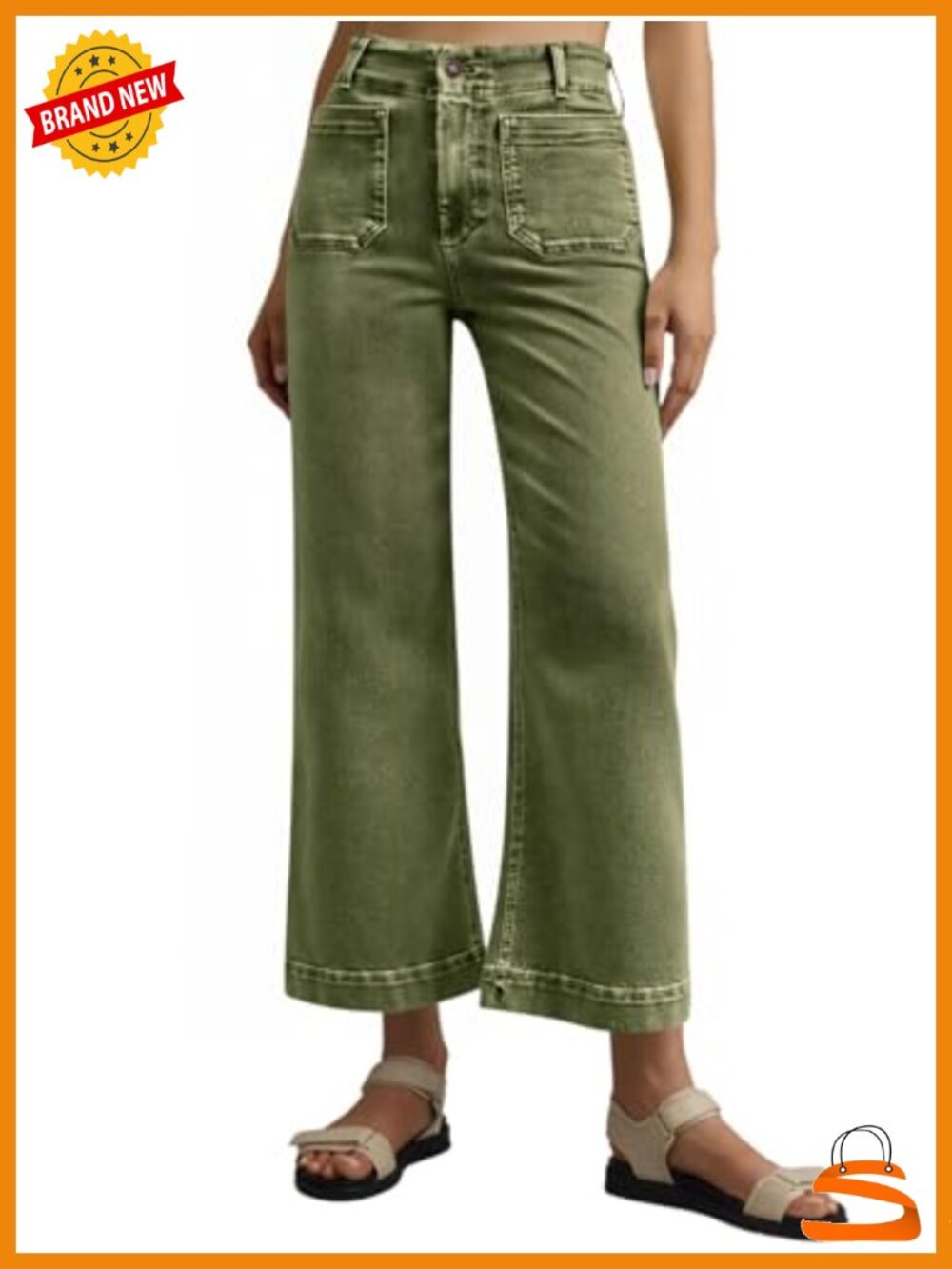 High Waist Cropped Wide Leg Flare Jeans with Pockets - Stretchy Denim